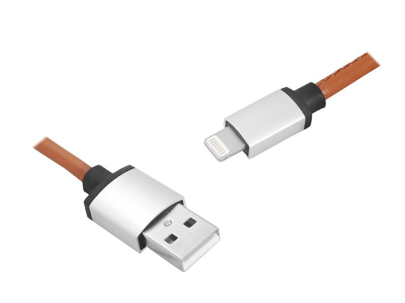 Kabel - USB brązowy skóra 1m CB-5004K - Kliknij obrazek, aby zamknłć