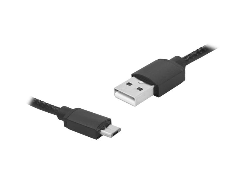 Kabel microUSB - USB czarny skóra 1m CB-5005K - Kliknij obrazek, aby zamknłć