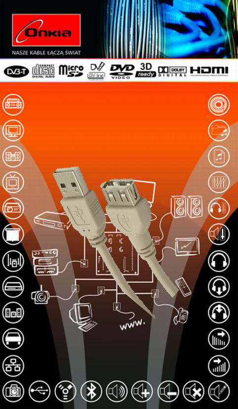 Kabel Onkia USB wtyk-gniazdo 1.8m ON-5042