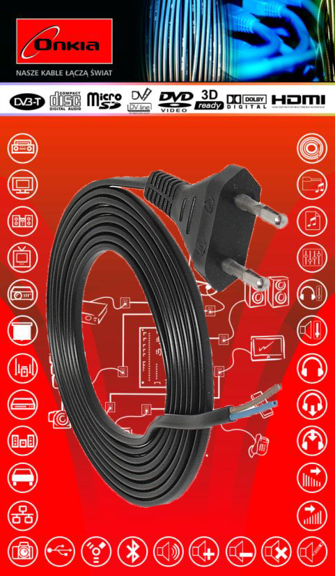Kabel Onkia zas. 2x0.5mm 1.5m czarny ON-5405