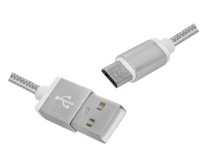 Kabel microUSB - USB srebrny 2m CB-5877
